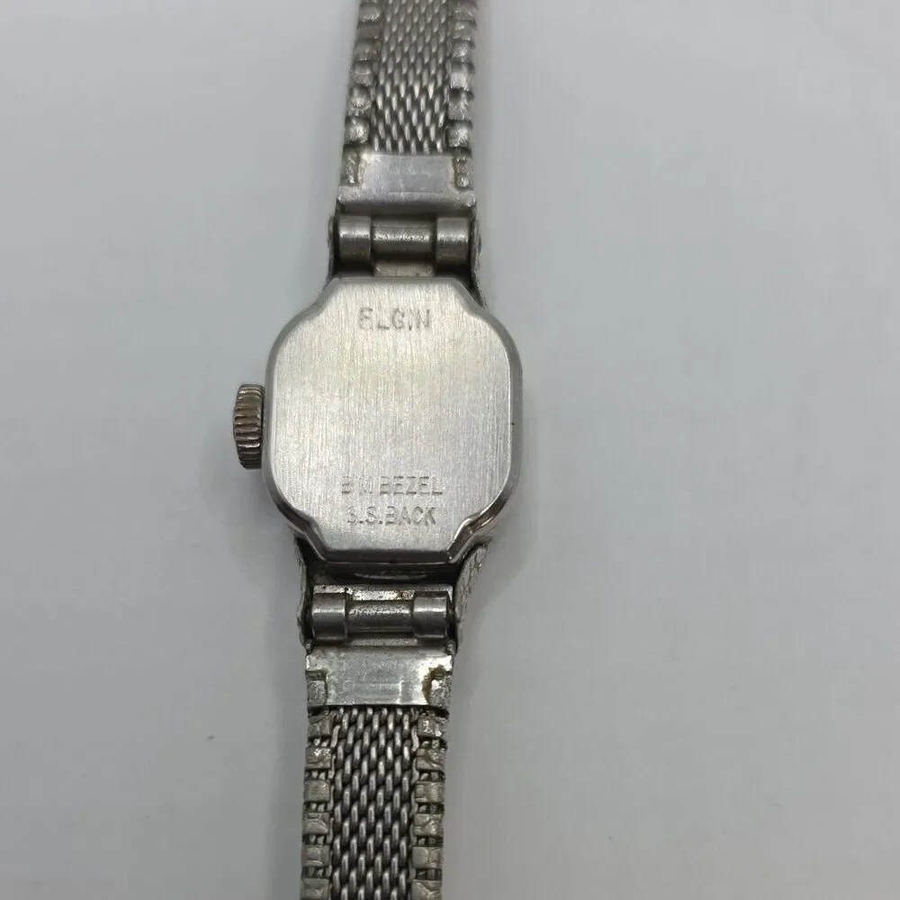 *Vintage*Elgin Women's Watch Mechanical, Silver Dial, Steel Bracelet, runs good.